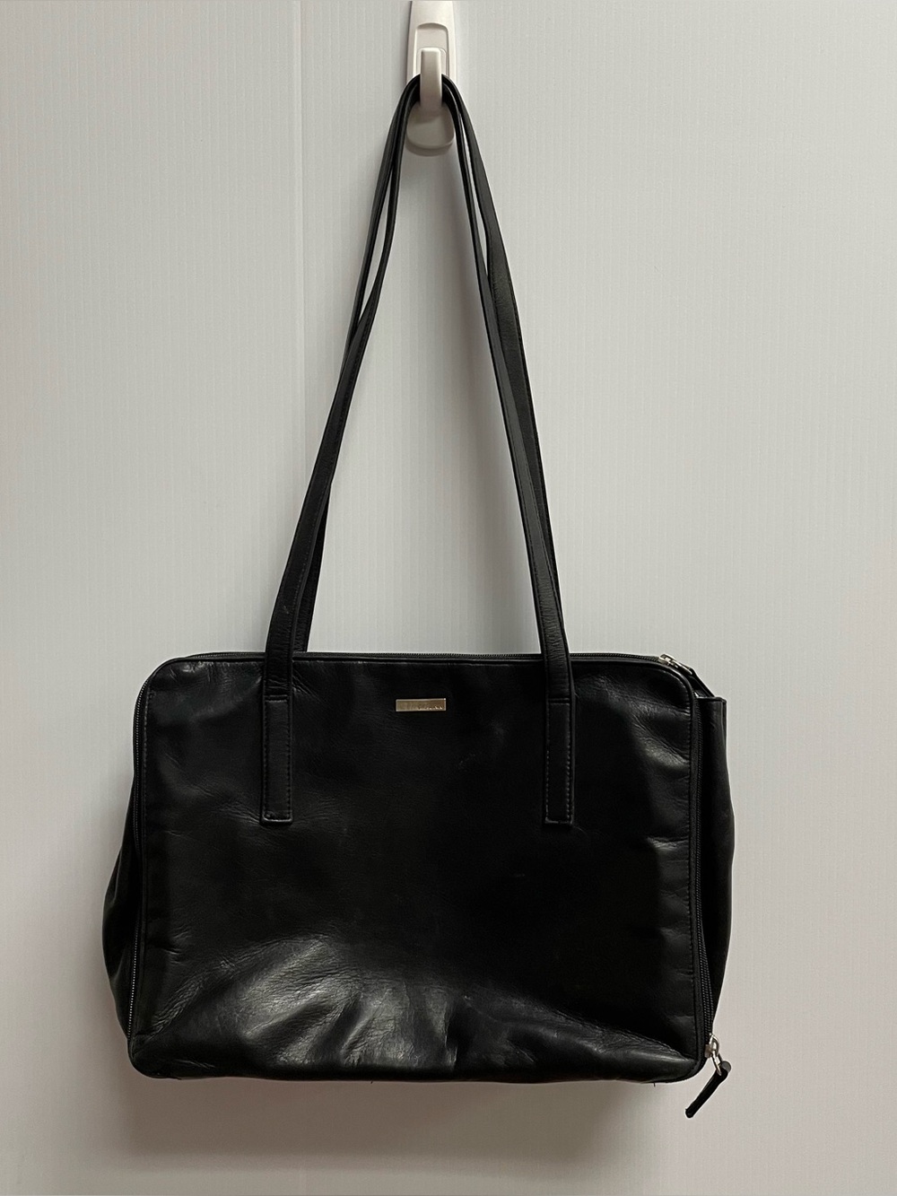 PERLINA BLACK LEATHER LAPTOP PURSE SHOULDER BAG